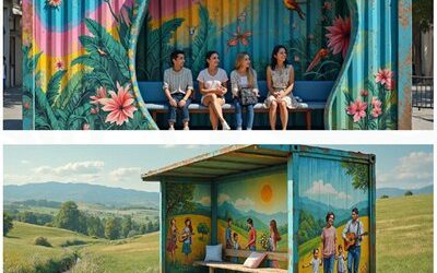 Abri de bus en container décoré – Street Art & mobilier urbain – Ma Construction Container Abri de bus en container décoré – Street Art & mobilier urbain – Ma Construction Container